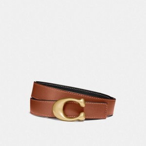 Women Coach C Hardware Reversible Belt 25 Mm Brass Belts Black | PH_CH17271