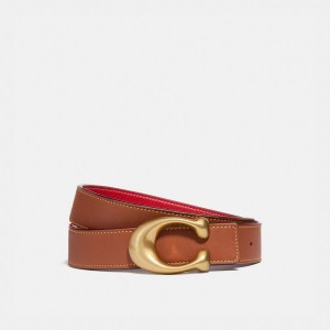 Women Coach C Hardware Reversible Belt 32 Mm Brass Belts Red | PH_CH60019
