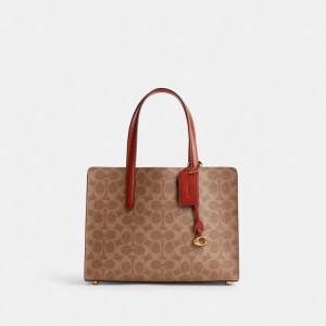 Women Coach Carter 28 In Signature Handbag Brown / Red | PH_CH29695
