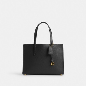 Women Coach Carter 28 Polished Pebble Leather Handbag Black | PH_CH39062