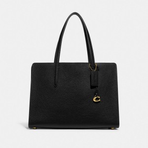 Women Coach Carter Polished Pebble Leather Handbag Black | PH_CH48471