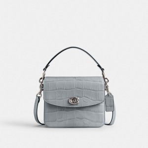 Women Coach Cassie 19 Croc Embossed Leather Crossbody Bags Grey Blue | PH_CH76952