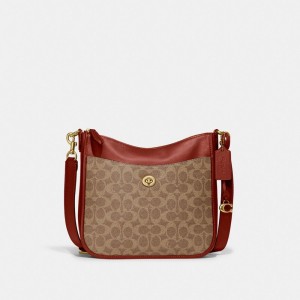 Women Coach Chaise In Signature Canvas Brass Crossbody Bags Brown / Red | PH_CH94867