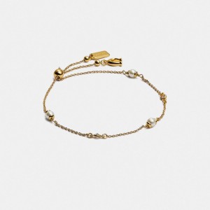 Women Coach Classic Crystal Pearl Slider Bracelets Gold | PH_CH11953