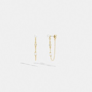 Women Coach Classic Pearl Chain Earrings Gold | PH_CH72868