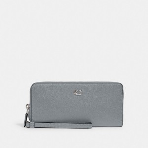 Women Coach Continental Crossgrain Leather Large Wallets Grey Blue | PH_CH67072