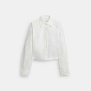 Women Coach Cropped Button Up Shirt Tops White | PH_CH98231