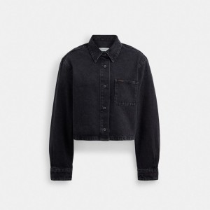 Women Coach Cropped Denim Button Down In Organic Cotton Tops Black | PH_CH42817