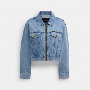 Women Coach Denim Crop In Organic Cotton Jackets Blue | PH_CH48893