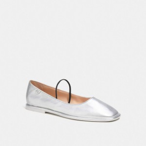 Women Coach Emilia Mary Jane In Metallic Leather Loafers Silver | PH_CH42354