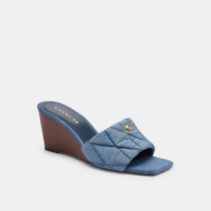 Women Coach Emma Wedge With Quilting Indigo Denim Sandals Indigo Blue | PH_CH19822