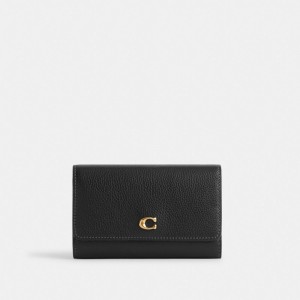 Women Coach Essential Medium Flap Brass Large Wallets Black | PH_CH56301