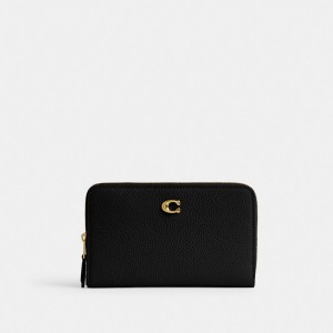 Women Coach Essential Medium Zip Around Brass Large Wallets Black | PH_CH53712