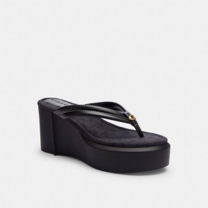 Women Coach Franki Flip Flop In Signature Jacquard Sandals Black | PH_CH88355