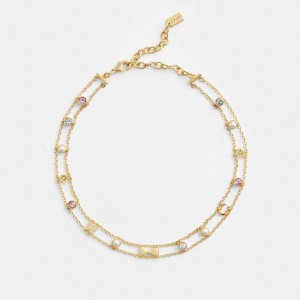 Women Coach Garden Charms Choker Necklace Gold | PH_CH93551