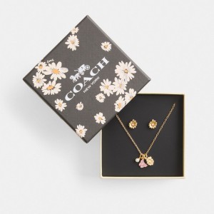 Women Coach Garden Charms Pendant Necklace And Set Earrings Gold | PH_CH23135