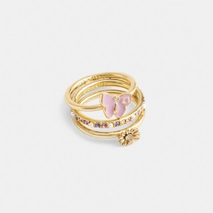 Women Coach Garden Charms Set Ring Gold | PH_CH18548