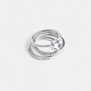Women Coach Halo Heart Set Ring Silver | PH_CH47246