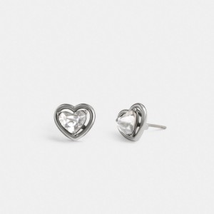 Women Coach Halo Heart Stud Earrings Silver | PH_CH46841