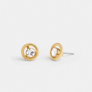 Women Coach Halo Round Stud Earrings Gold | PH_CH61912