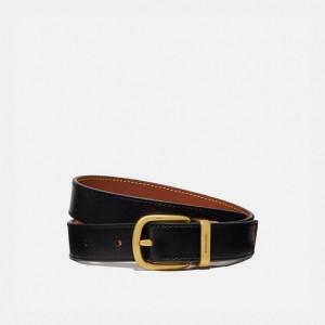 Women Coach Harness Buckle Reversible Belt 25 Mm Brass Belts Black | PH_CH38866