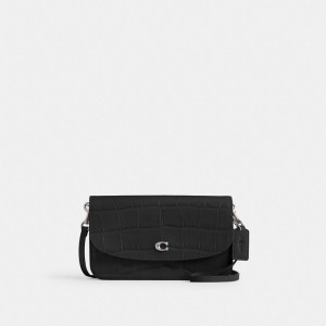 Women Coach Hayden Croc Embossed Leather Crossbody Bags Silver / Black | PH_CH60275