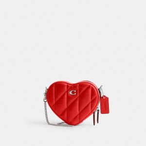 Women Coach Heart 14 With Pillow Quilting Nappa Leather Crossbody Bags Silver / Red | PH_CH61228
