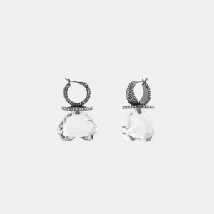 Women Coach Heart Gemstone Earrings Silver | PH_CH70359