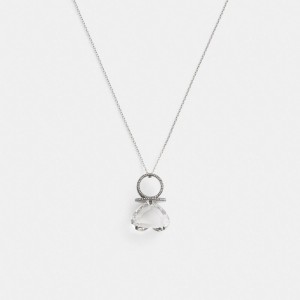 Women Coach Heart Gemstone Ring Pendant Necklace Silver | PH_CH59909