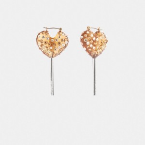 Women Coach Heart Lollipop Earrings Silver / Gold | PH_CH91680