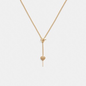 Women Coach Heart Lollipop Lariat Necklace Gold | PH_CH86661