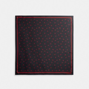 Women Coach Hearts Print Silk Square Scarf Black / Red | PH_CH12721