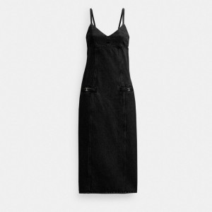 Women Coach Heritage C Long Denim In Organic Cotton Dress Blue Black | PH_CH82761