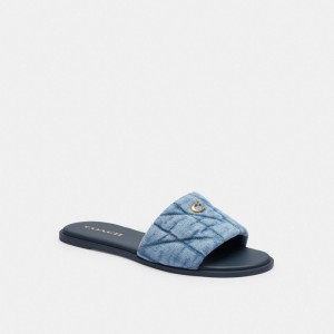 Women Coach Holly With Quilting Indigo Denim Sandals Indigo Blue | PH_CH42253