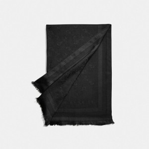 Women Coach Horse And Carriage Print Jacquard Stole Hats Black | PH_CH14455