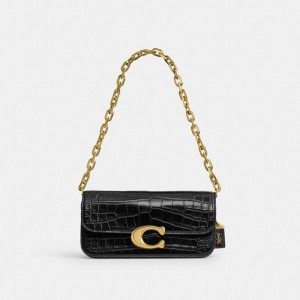 Women Coach Idol 23 In Alligator Brass Shoulder Bags Black | PH_CH81293