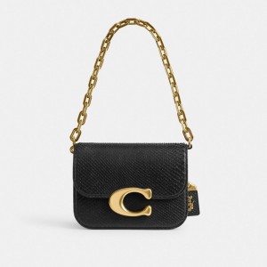 Women Coach Idol In Python Brass Shoulder Bags Black | PH_CH30263