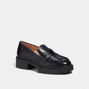 Women Coach Leah Leather Loafers Black | PH_CH13058