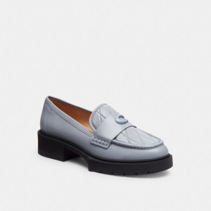Women Coach Leah With Quilting Leather Loafers Grey Blue | PH_CH49616