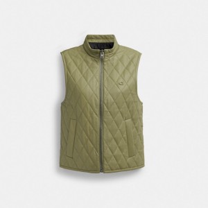 Women Coach Leather Quilted Jackets Green | PH_CH26929
