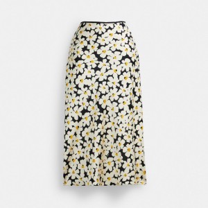 Women Coach Long Floral Midi Skirt Black | PH_CH30531