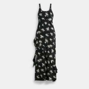 Women Coach Long Floral Ruffle Dress Multicolor | PH_CH83350