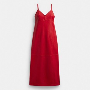 Women Coach Long Leather Dress Red | PH_CH88860