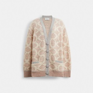 Women Coach Long Signature Cardigan Light Pink | PH_CH10154
