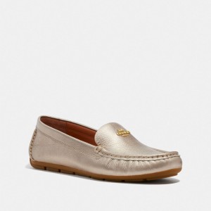 Women Coach Marley Driver Metal Loafers Silver | PH_CH11185