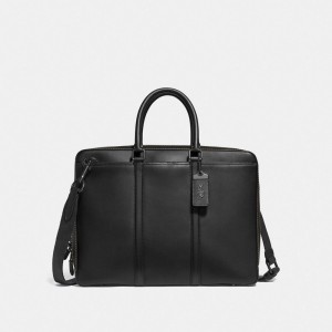 Women Coach Metropolitan Slim Copper Briefcase Black | PH_CH31525