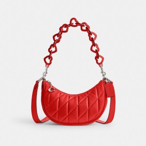 Women Coach Mira With Pillow Quilting And Heart Strap Nappa Leather Shoulder Bags Silver / Red | PH_CH68619