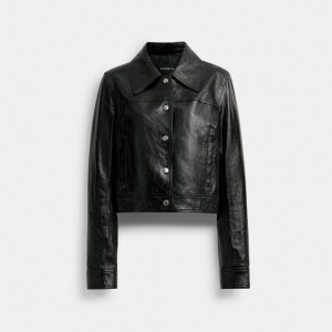 Women Coach Patent Leather Jackets Black | PH_CH37619