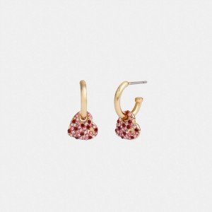 Women Coach Pavé Heart Huggie Earrings Gold / Pink | PH_CH77379