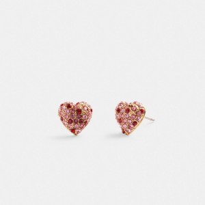Women Coach Pavé Heart Stud Earrings Gold | PH_CH32686